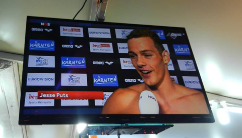 Zwemmer Jesse Puts van Aquarijn breekt zijn eigen NK Record op de 50 meter tijdens de estafette