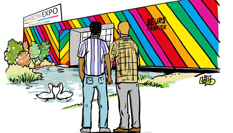 PENTekening: ‘De Beursfabriek in regenboogkleuren’