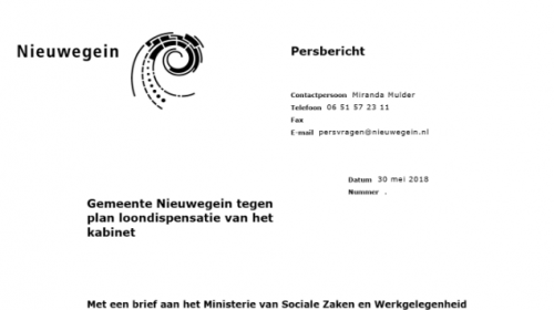 Gemeente Nieuwegein tegen plan loondispensatie van het kabinet