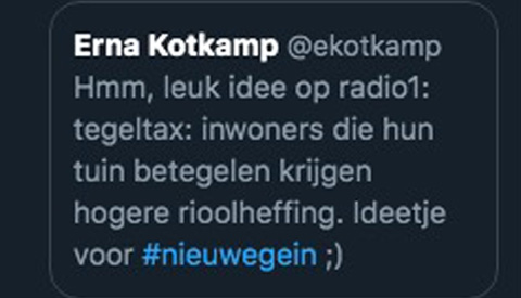 ‘Inwoners van Nieuwegein die hun tuin betegelen moeten een hogere rioolheffing krijgen’