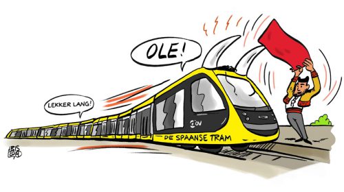 PENTekening: ‘Jippie, de nieuwe superlange trams mogen rijden mét reizigers!’’