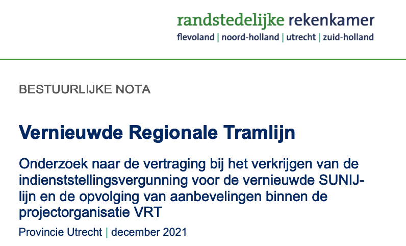 Onderzoek Randstedelijke Rekenkamer vertraging vernieuwing SUNIJ-lijn afgerond - De Digitale Stad Nieuwegein