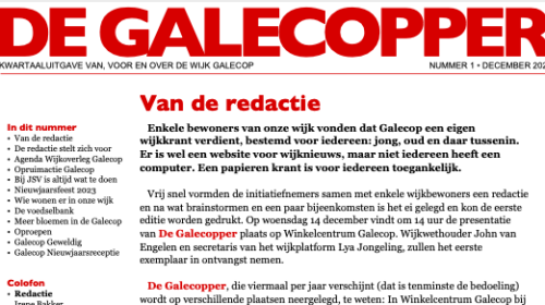 Uitreiking eerste editie wijkkrant De Galecopper aan wijkwethouder