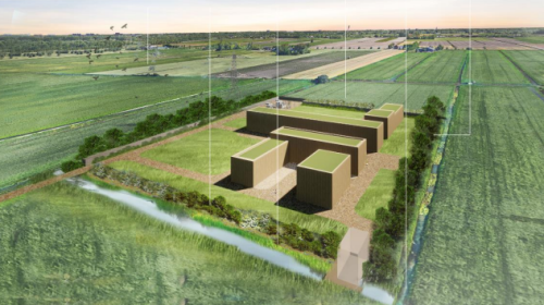 Nieuw hoogspanningsstation in polder Rijnenburg bij Nieuwegein