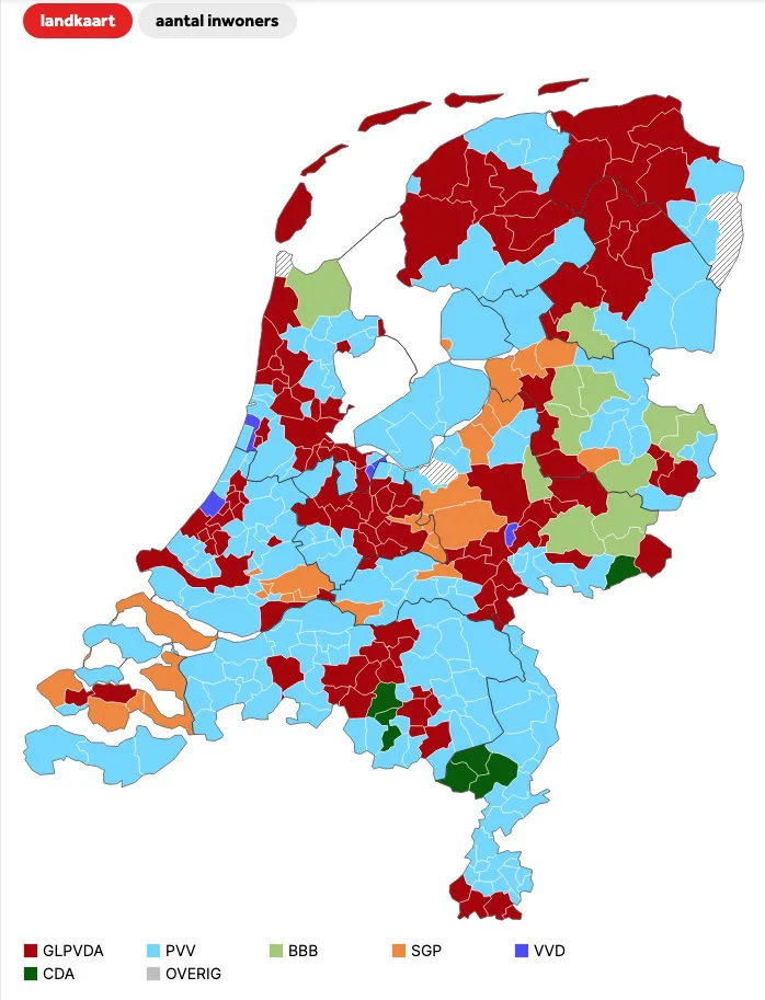 Landelijk waar partijen de grootste zijn