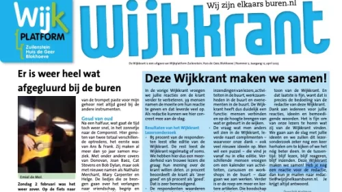 De wijkkrant voor de wijken Zuilenstein, Huis de Geer en Blokhoeve is weer uit