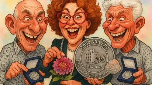 PENTekening: ‘Twee Anna van Rijnpenningen voor vrijwilligers Eef en Gé’