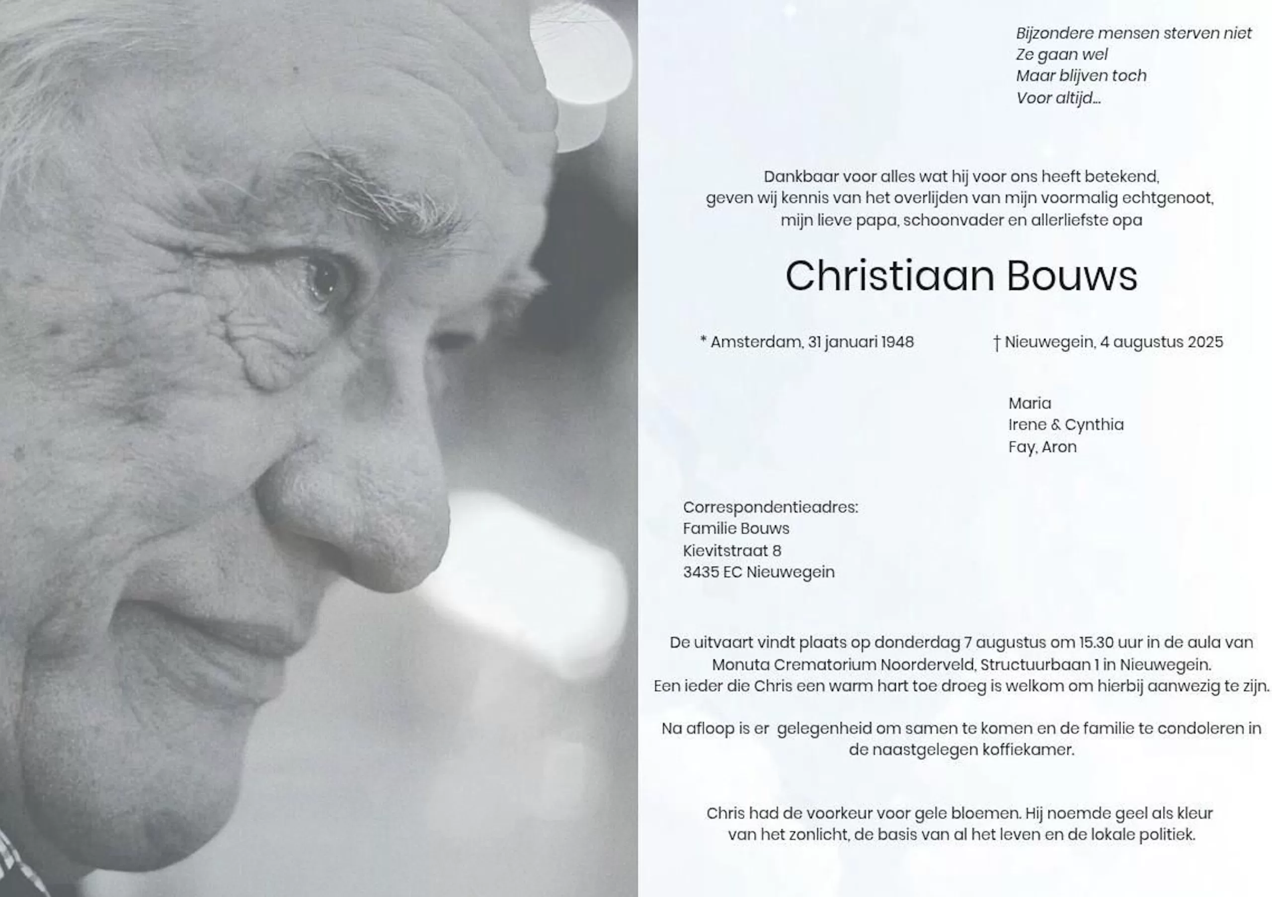 Rouwkaart Chris Bouws