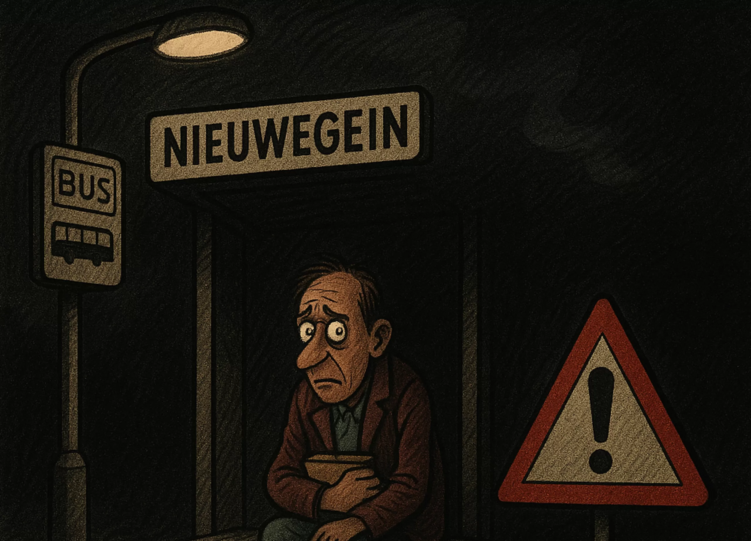 karikatuur onveilige bushalte