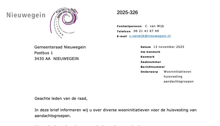 Brief dd 13 november 2025