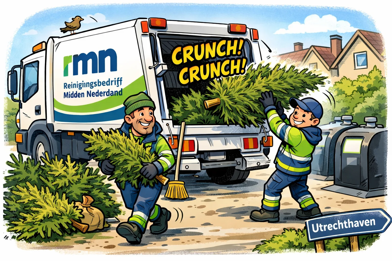 karikatuur kerstbomen ophalen