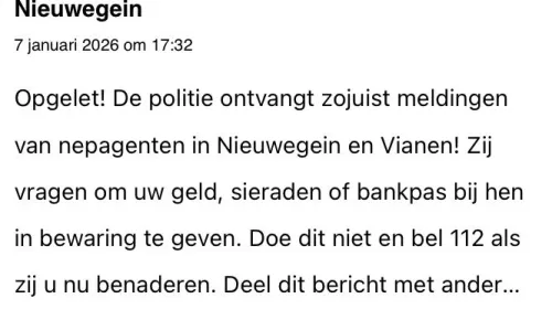 Politie waarschuwt voor nepagenten in o.a. Nieuwegein en start buurtonderzoek