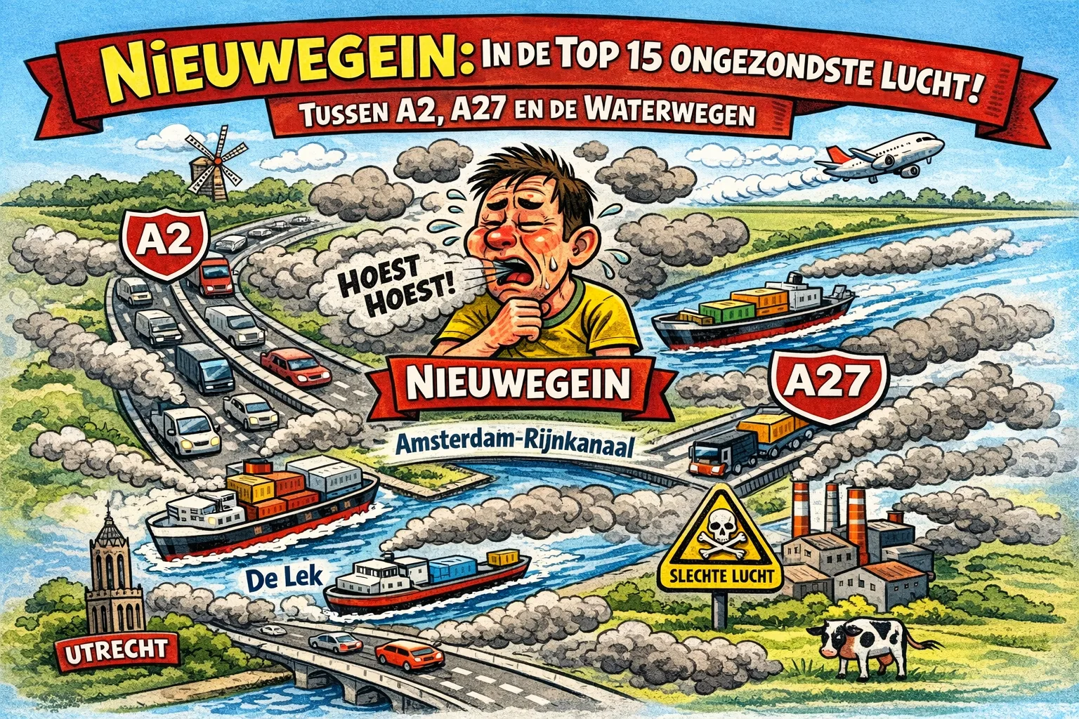 Karikatuur top 15 nieuwegein ongezondste lucht