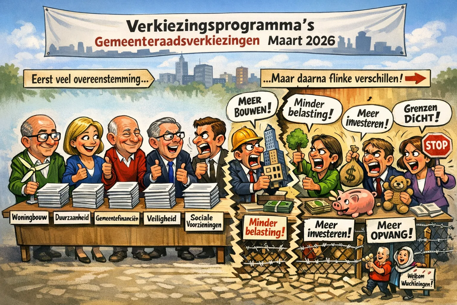 Gemeenteraadsverkiezingen 2026 karikatuur