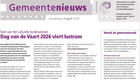 Gemeentepagina weer uit, dit staat er nu in voor Nieuwegein