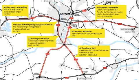 Nieuwegein dreigt verkeersknoop: maanden werk aan A2, A12 en A27