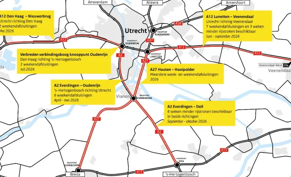 Nieuwegein dreigt verkeersknoop: maanden werk aan A2, A12 en A27