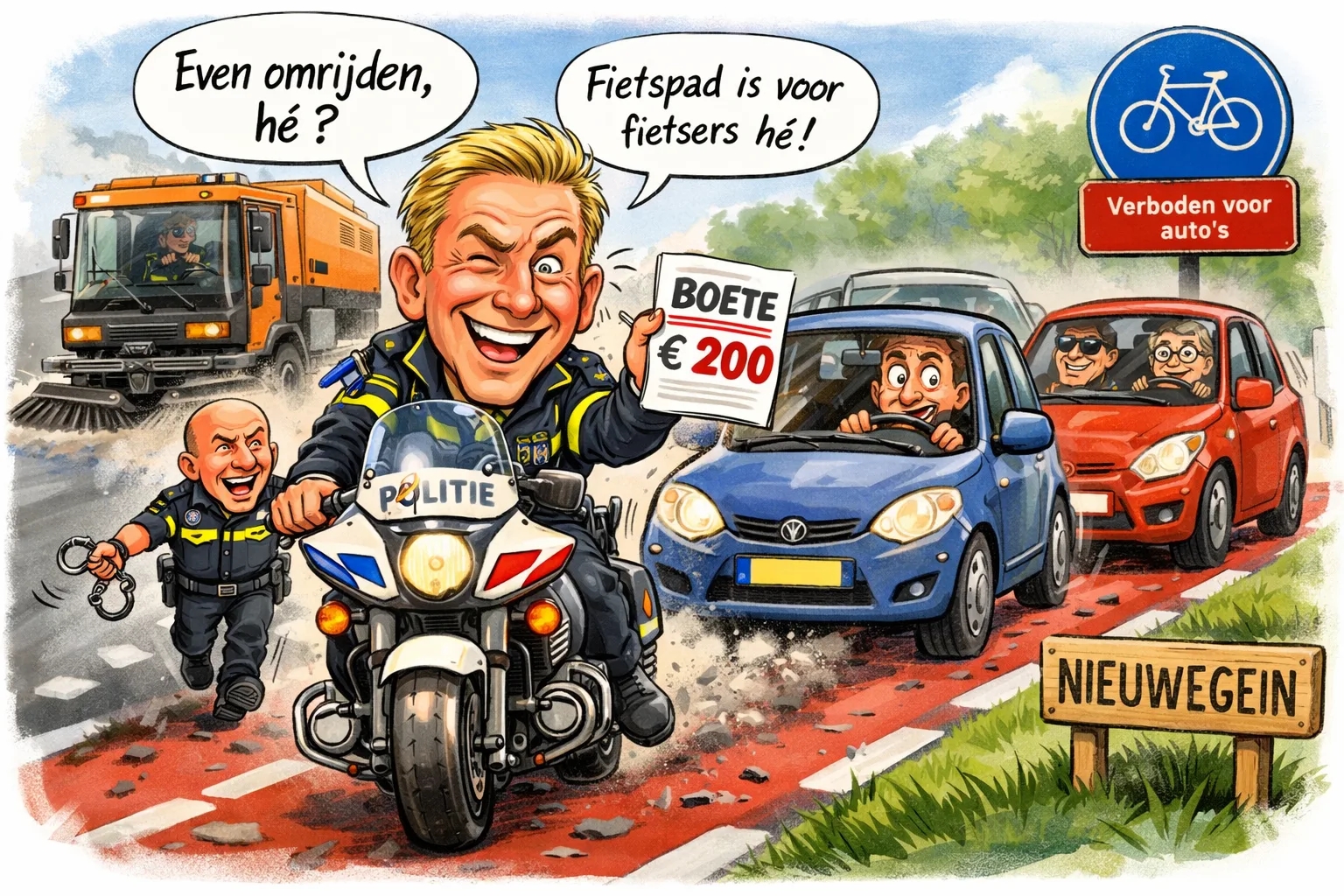 Boete karikatuur met knipoog