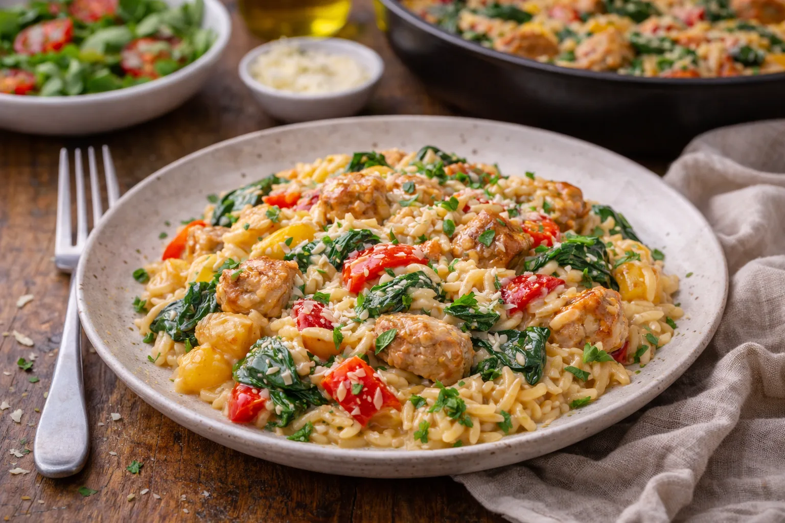 Romige orzo met kip en groenten