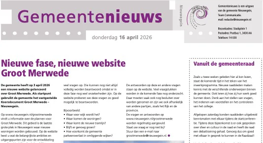 Gemeentepagina weer uit, dit staat er nu in voor Nieuwegein