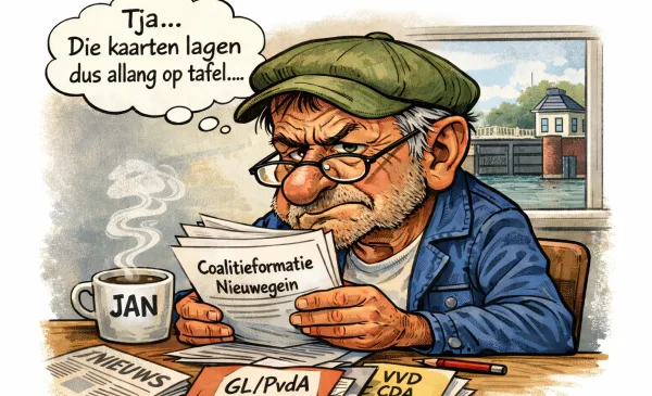 Jan met de Pet leest de formatiestukken, en ziet dat de uitkomst al vroeg vastlag