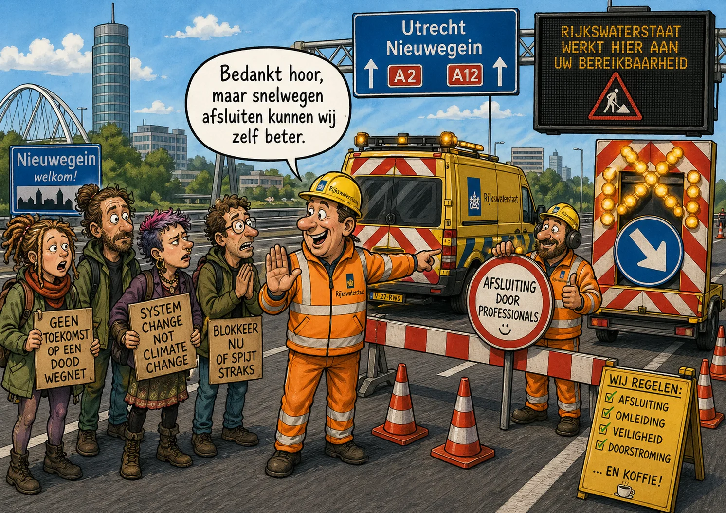 karikatuur afsluiten a2 kunnen wij beter rijkswaterstaat