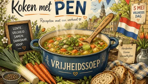 Koken met PEN: ‘Vrijheidssoep met lentegroenten en kruiden voor 4 en 5 mei’