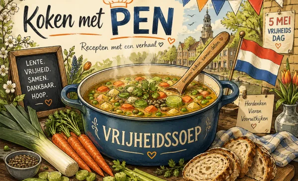 Koken met PEN: ‘Vrijheidssoep met lentegroenten en kruiden voor 4 en 5 mei’