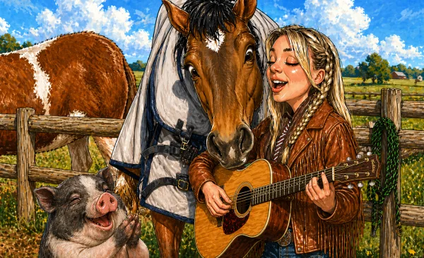 Zangeres treedt in Galecop op voor paarden, koeien en varkens