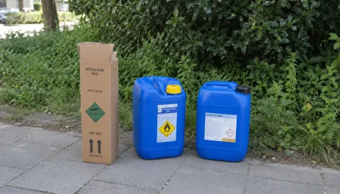 Lachgasdoos en jerrycans met gevaarlijke reiniger gevonden op stoep aan Leeuwerik