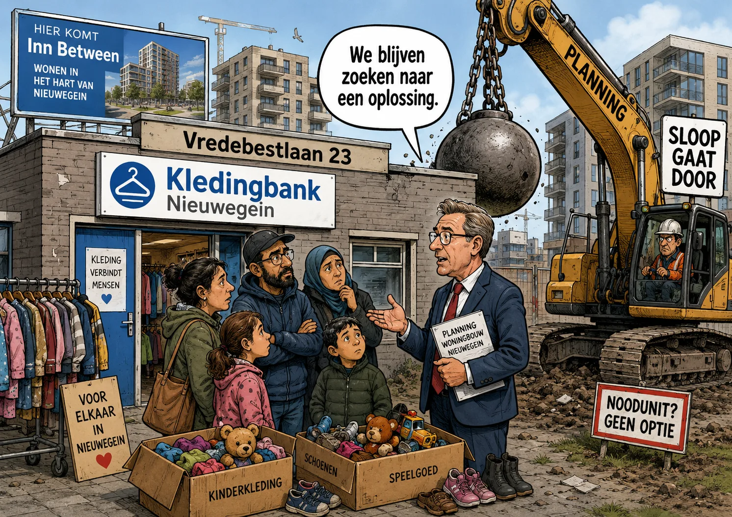 Karikatuur sloop kledingbank