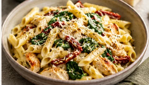Koken met PEN: ‘Romige kip-pasta met zongedroogde tomaat en spinazie’
