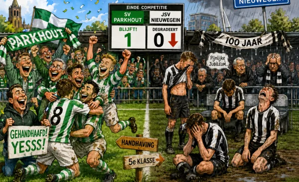 JSV wint, maar degradeert toch: jubileumjaar eindigt met mokerslag