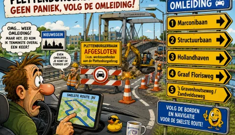 Plettenburgerbaan in juli deels dicht voor asfaltwerk en onderhoud aan brug