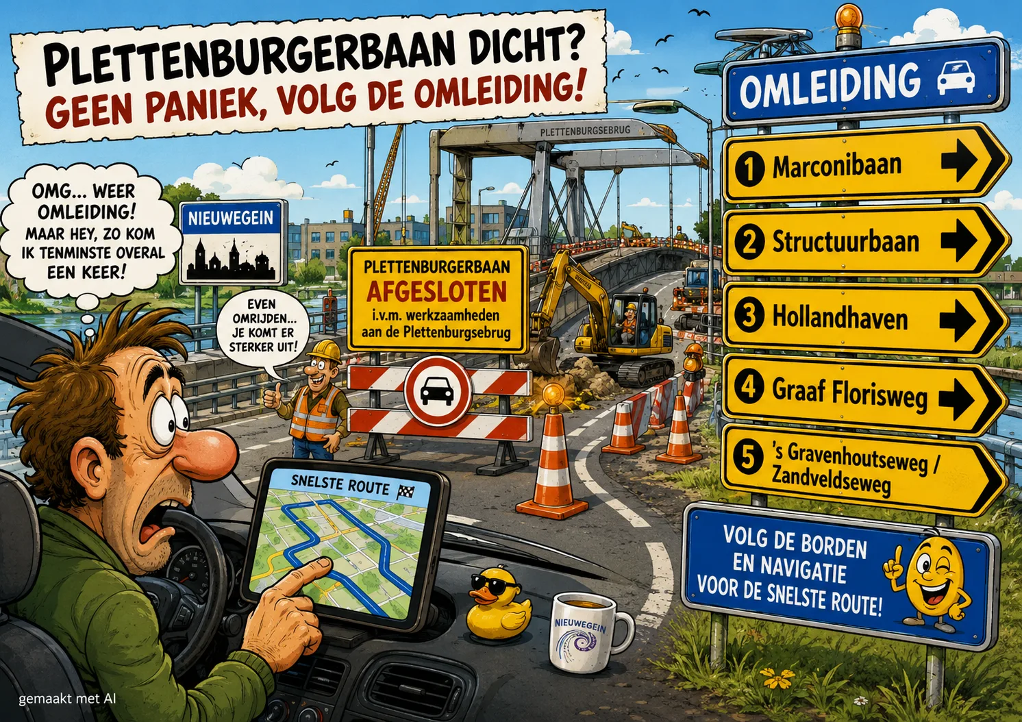 karikatuur omleiding plettenburgerbaan