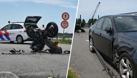 Motorrijder zwaargewond na botsing met auto op Lekdijk Oost