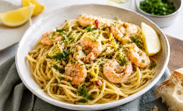 Koken met PEN: ‘Spaghetti met garnalen, knoflook, citroen en peterselie’